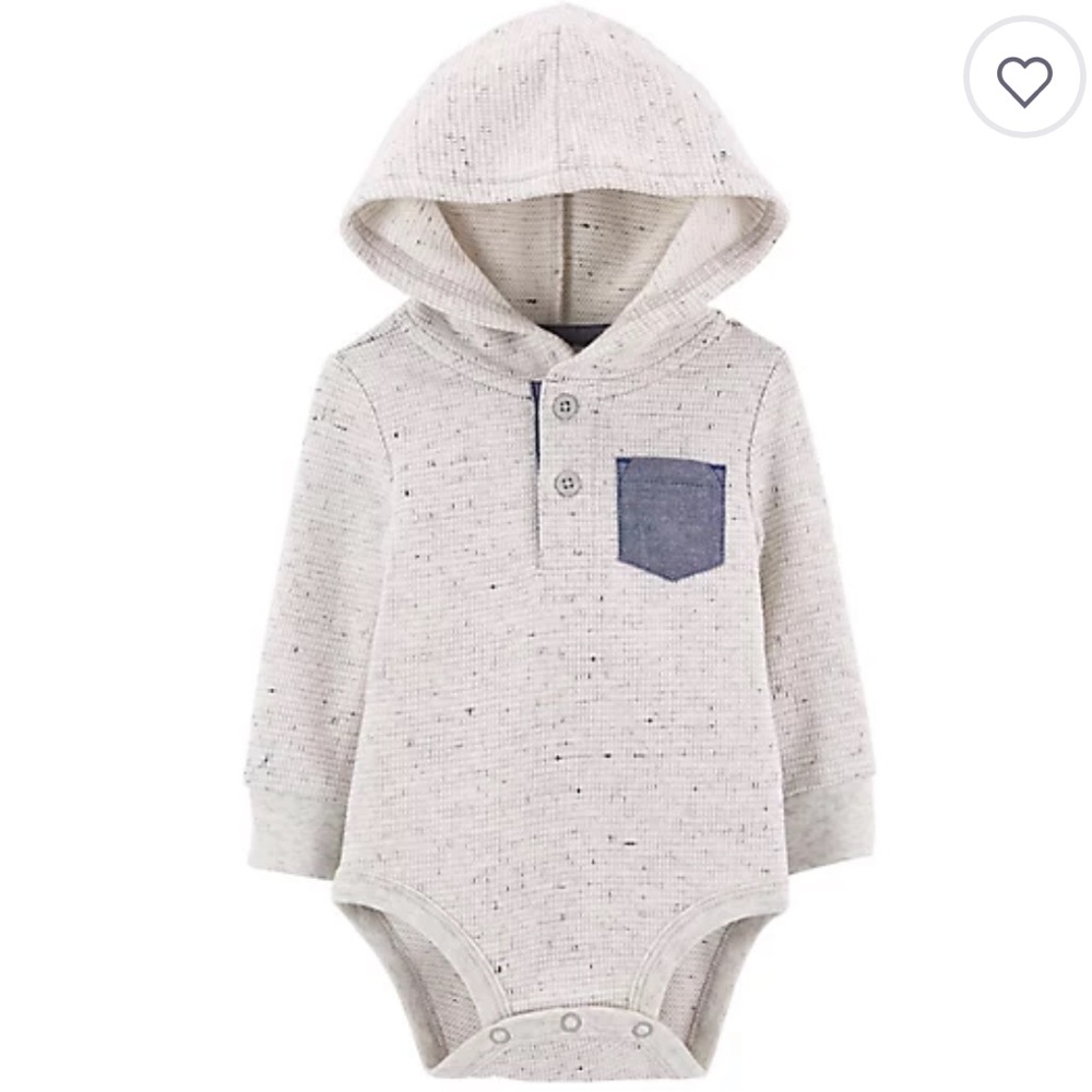 OshKosh B'Gosh Hooded Bodysuit with Pocket in Heather- NWOT